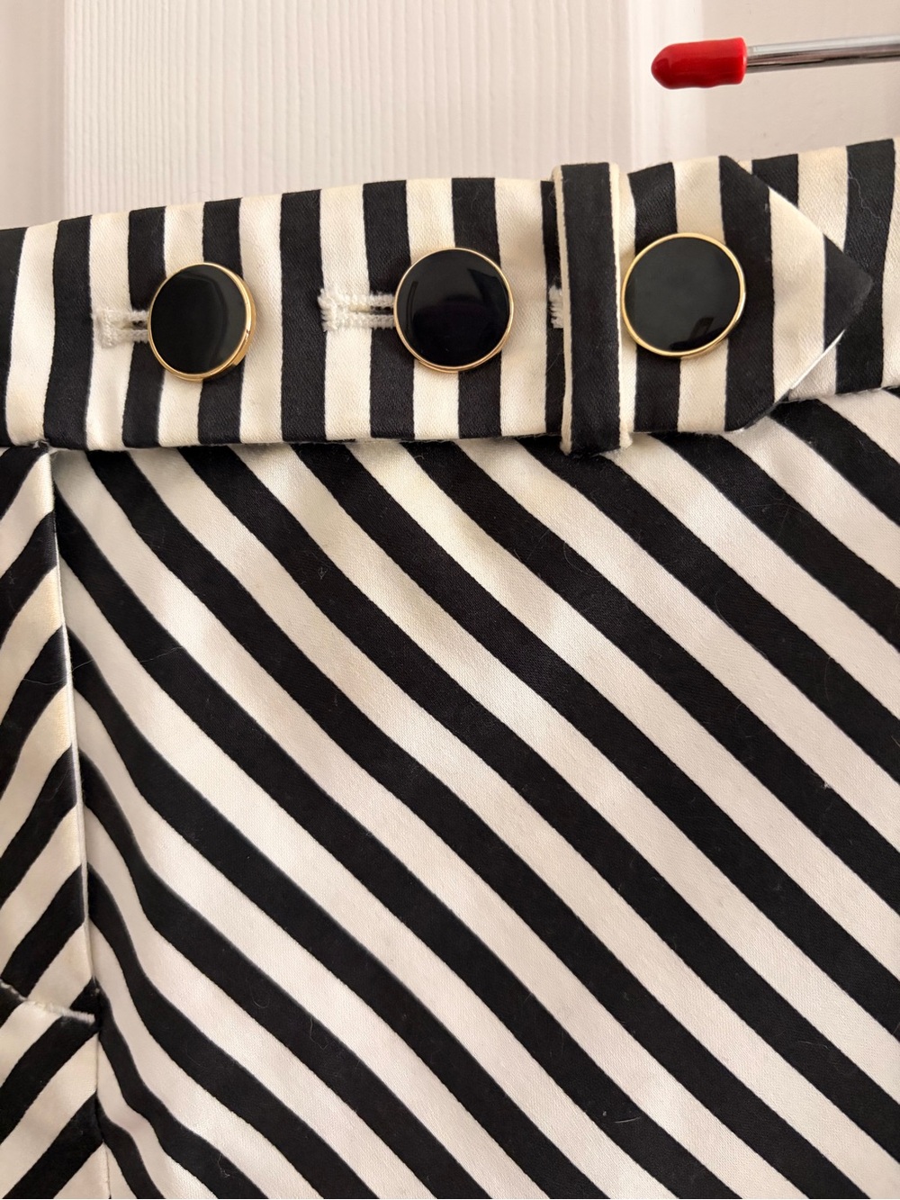 J. Crew Black & White Striped Mini Skirt with Gold-Trim Buttons